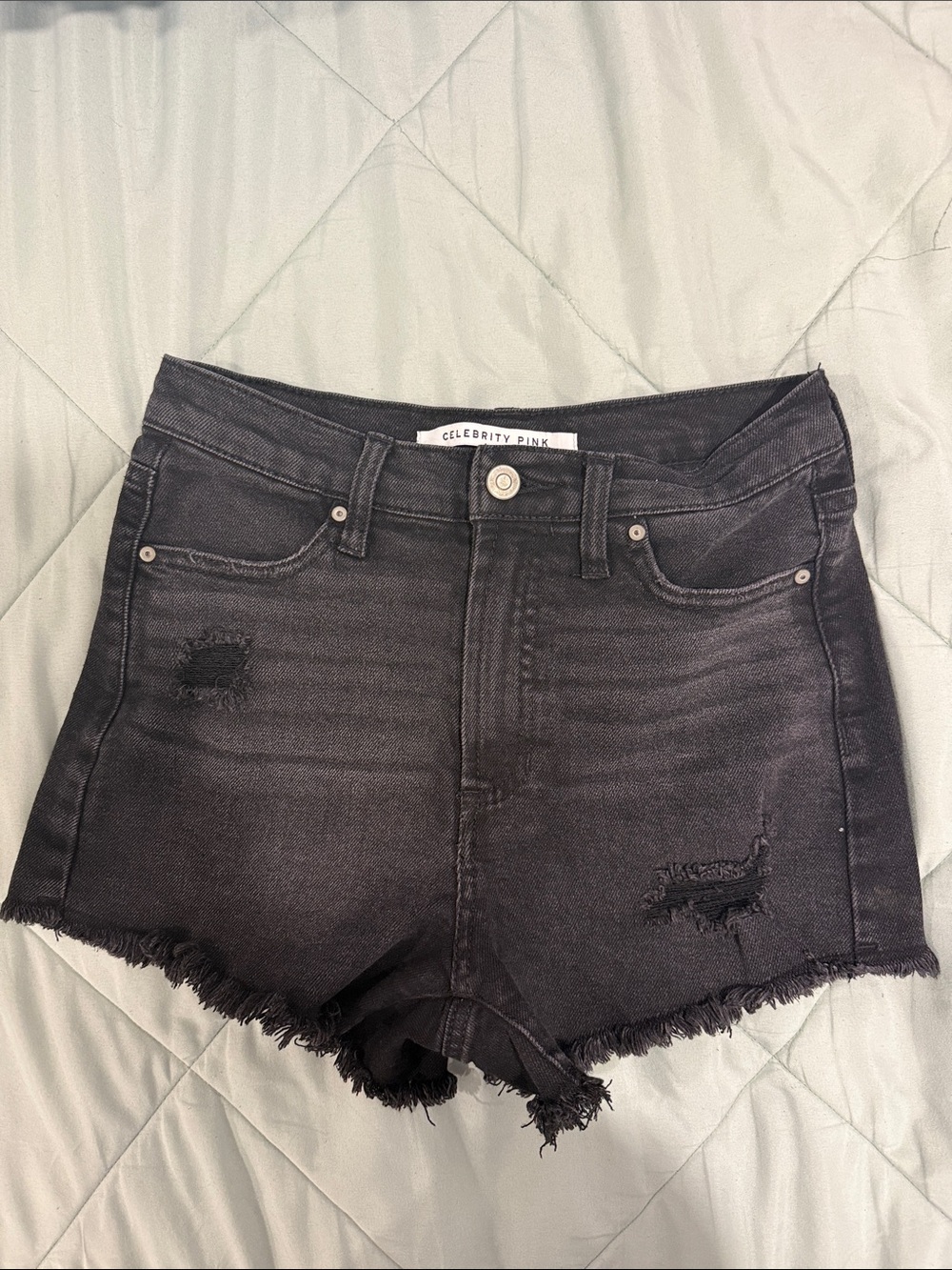 Celebrity Pink Washed Black Distressed Jean Shorts